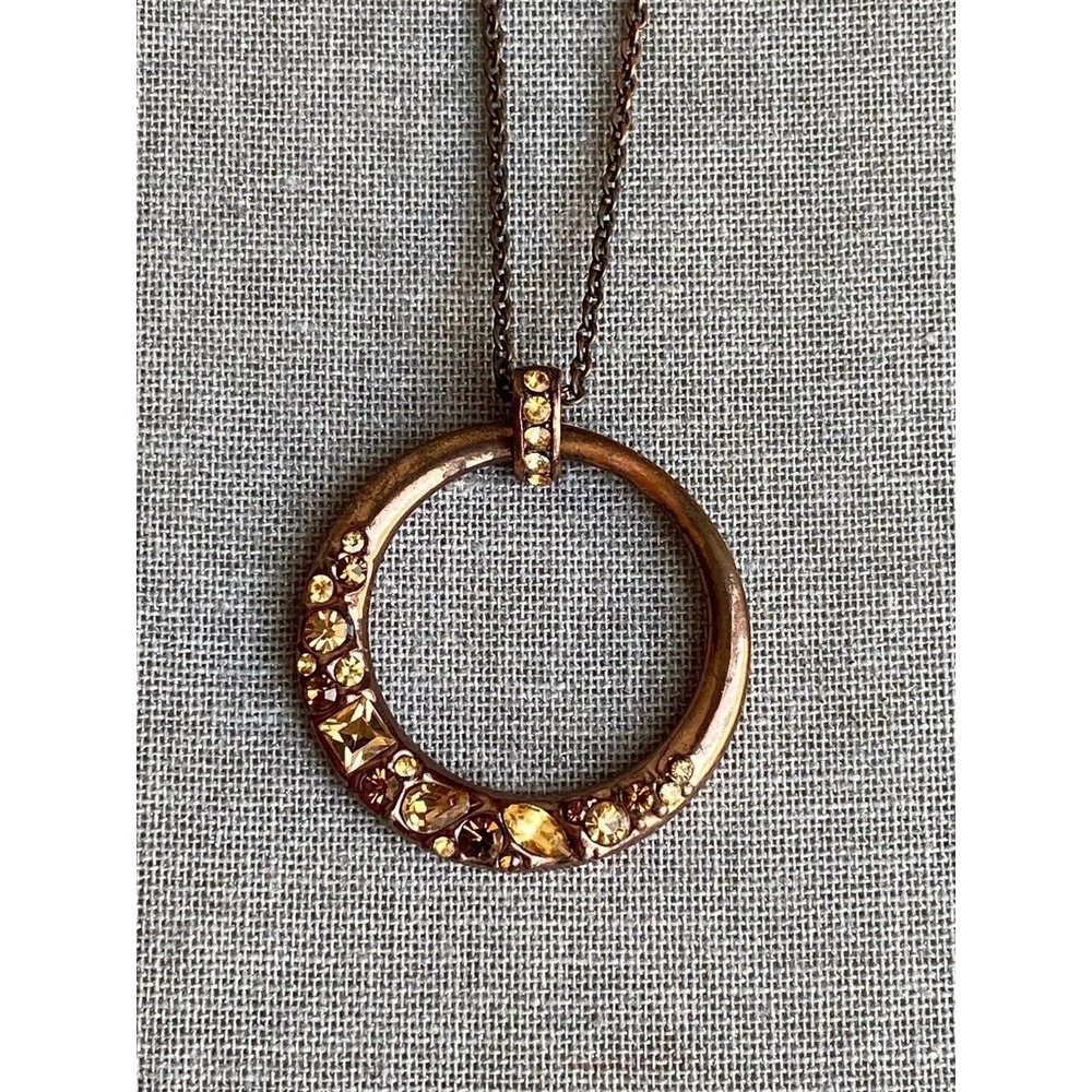 Fossil Necklace Copper Look Charms Rhinestones Patina Y2K